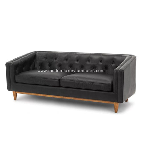 Alcott Oxford Black Leather Sofa